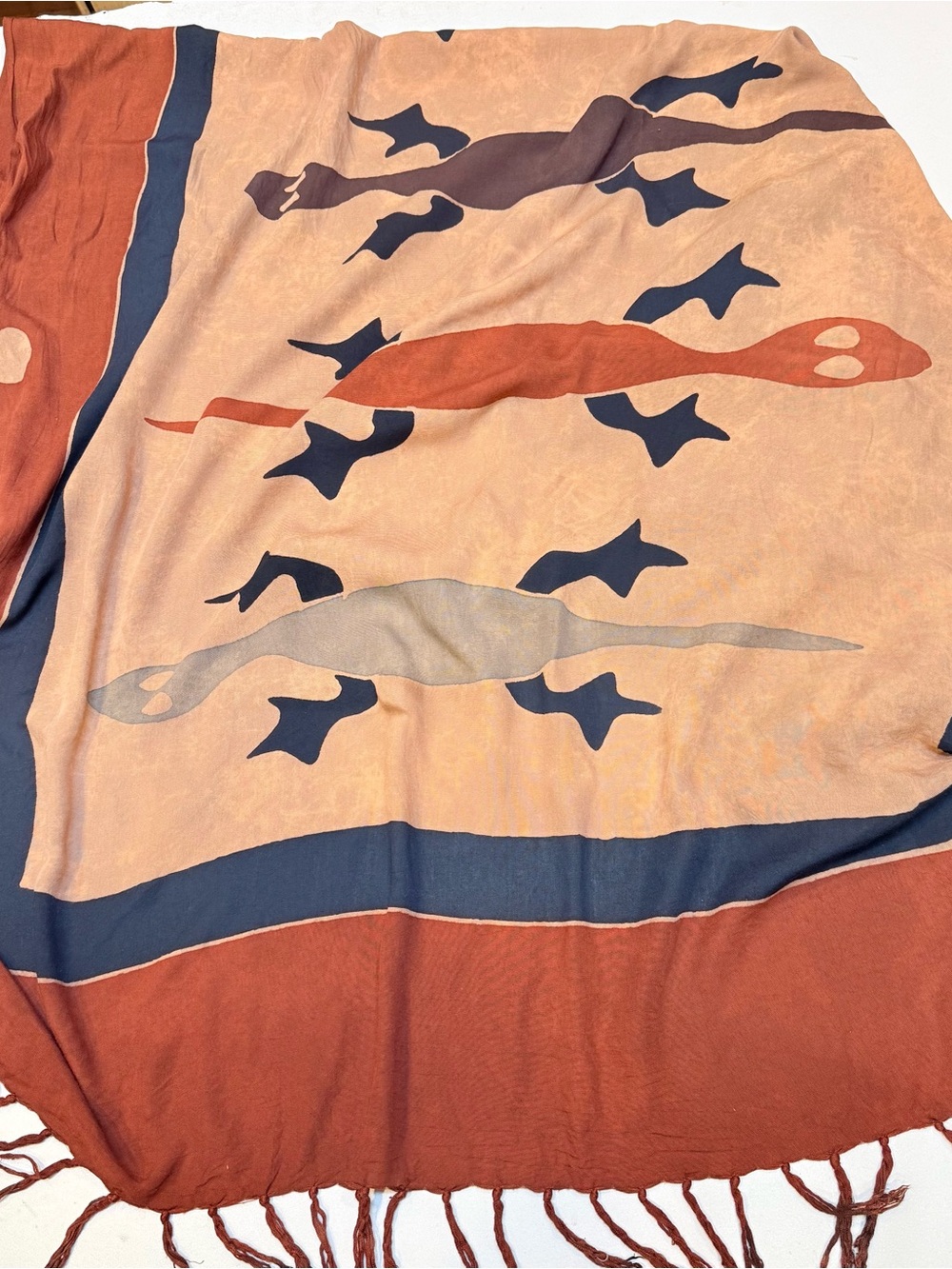 Lightweight Women's Scarf & Wrap in Rust, Navy & Cream